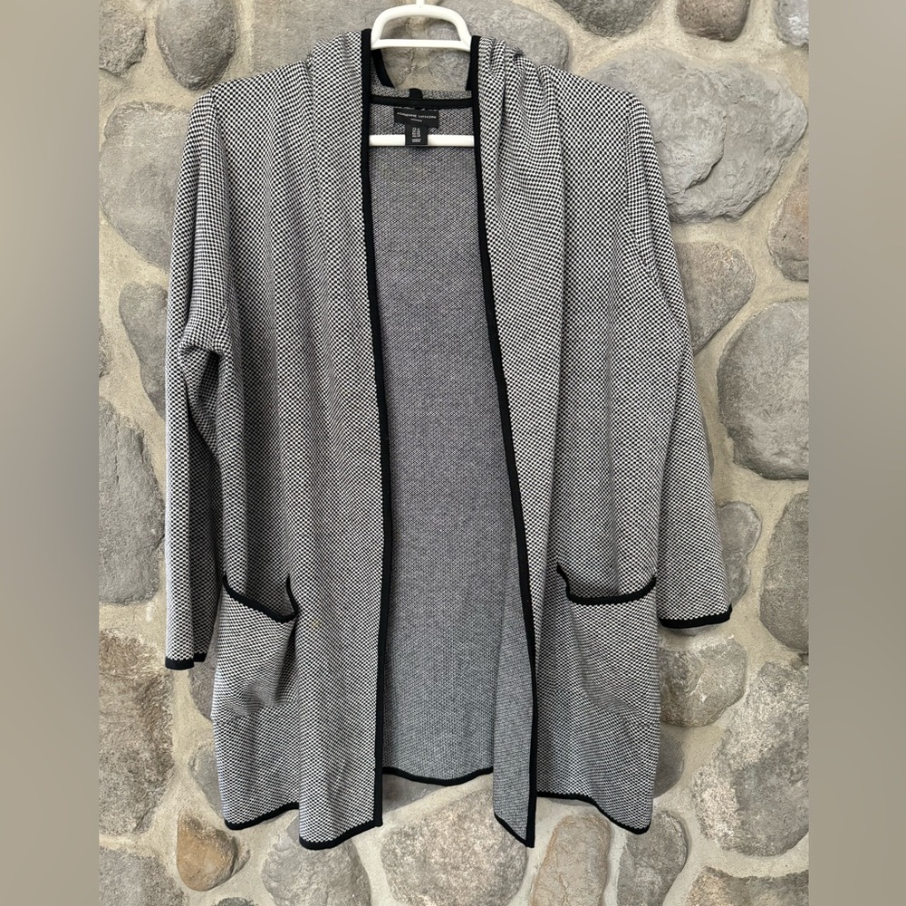 Textured Open-Front Cardigan Adrienne Vittadini Hoodie Plus Size 1X Black White
